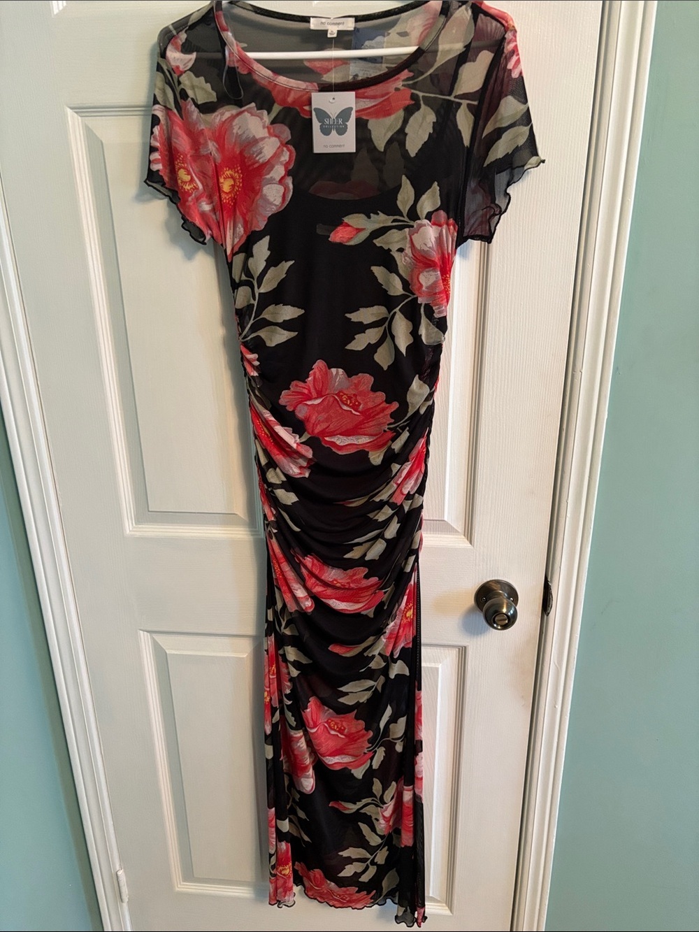 NWT Hera Collection Black Maxi Dress with Red Floral Print XL